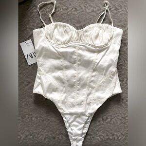 Stunning Zara Stretch Satin Corset Bodysuit M/4/6 Bloggers Fave S/M